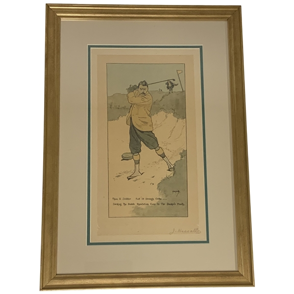 John Hassall Signed Color Lithograph Seven Ages of Golf The Soldier