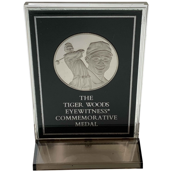 A Franklin Mint Tiger Woods Eyewitness 1997 Masters Champion Sterling Silver Commemorative Medal in Display Case
