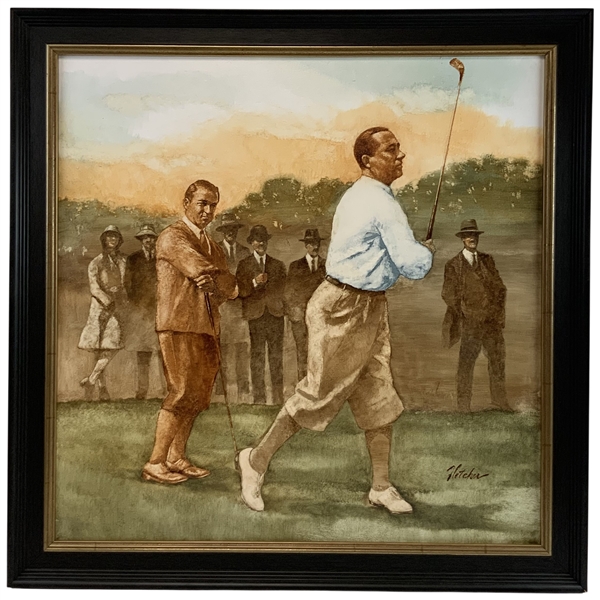 Original Walter Hagen & Gene Sarazen Oil Painting Signed by Artist Robert Fletcher - Framed

