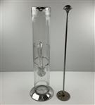 Vintage Tall Sterling Silver Overlay Golf Motif Glass Cocktail Pitcher w/ Uncommon Stirrer Set