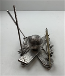 Vintage Line Cut Gutty Ball Pen & Ink Well Stand