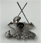 Vintage Line Cut Gutty Ball Pen & Ink Well Stand