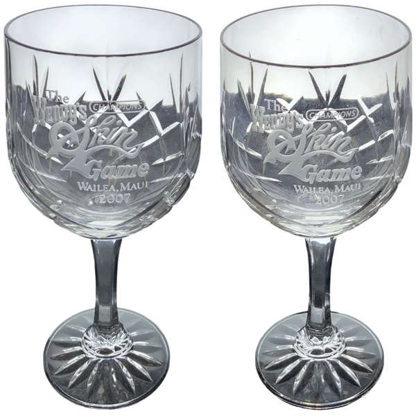 Two Cut Crystal Wendys Champions Skin Game Commemorative Goblets Wailea Maui 2007