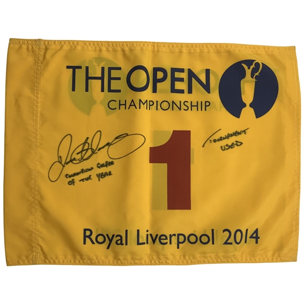 Rory McIlroy Signed 2014 Open Championship at Royal Liverpool Hole #1 Tournament Used Flown Flag w/ Champion Golfer of Year & Tournament Used Inscrip. JSA ALOA