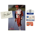Payne Stewart Signed Index Card, Antigua Phot & Major Winnning Season Badges JSA ALOA