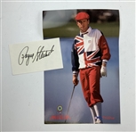 Payne Stewart Signed Index Card, Antigua Phot & Major Winnning Season Badges JSA ALOA