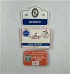 Payne Stewart Signed Index Card, Antigua Phot & Major Winnning Season Badges JSA ALOA