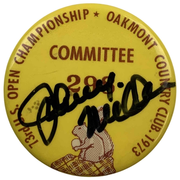 1973 U.S. Open Championship Oakmont Country Club Committee Pinback Button Signed by Johnny Miller JSA ALOA