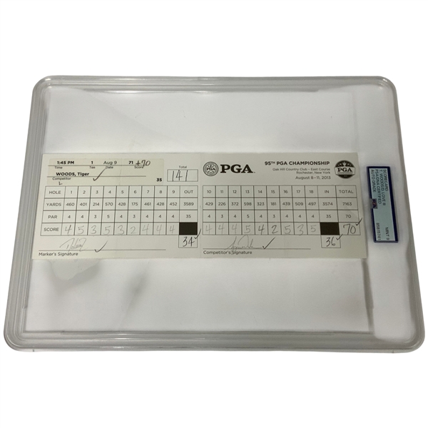 Tiger Woods Actual 2013 PGA Championship Official Competitor Rd 2 Signed Scorecard - PSA/DNA Mint 9