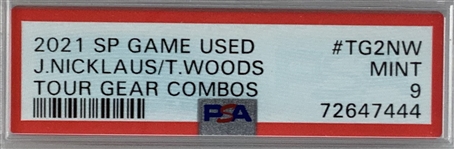 2021 Upper Deck SP Game Used Tour Gear Combos Jack Nicklaus and Tiger Woods Dual Relic Card #TG2NW PSA 9 Mint