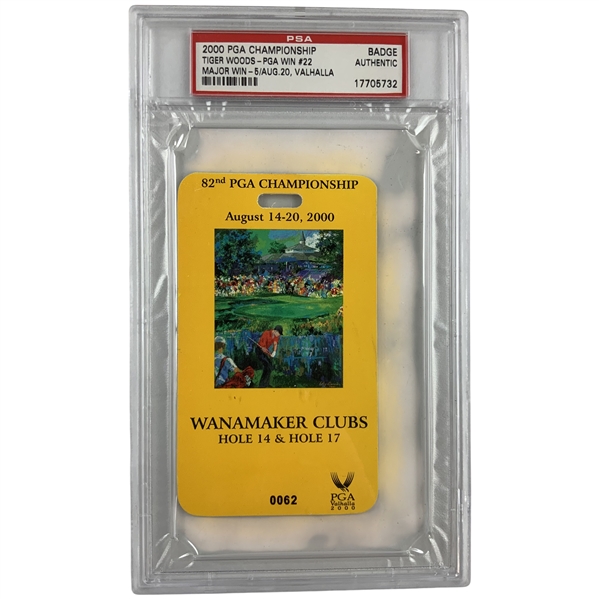 2000 82nd PGA Championship Valhalla Wanamaker Clubs Badge PSA Authentic Tiger Woods Victory