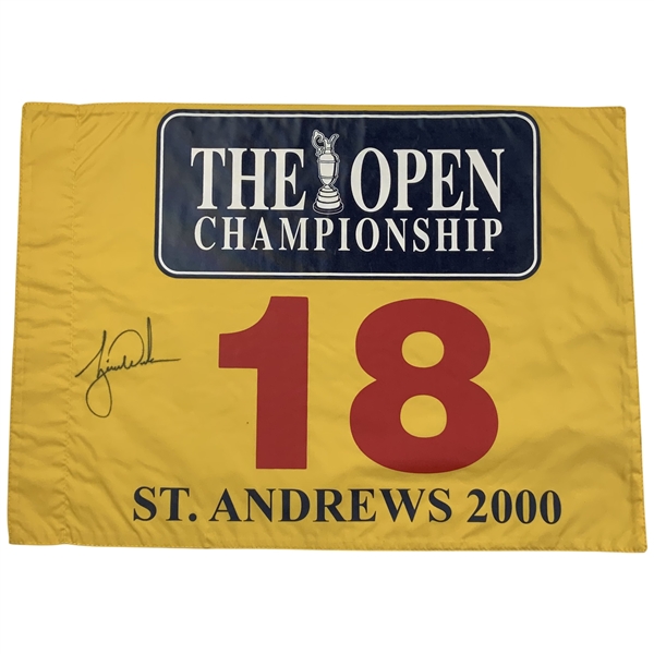 Tiger Woods Signed 2000 Open Championship at St Andrews Flag JSA ALOA