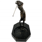 Vintage c. Early 1910’s Bronze Golfer Sculpture on Polished Marble Ashtray