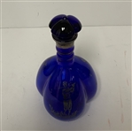 1920’s Cobalt 3-Lobe Blue Glass Decanter with Sterling Silver Overlay Golf Decoration