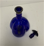1920’s Cobalt 3-Lobe Blue Glass Decanter with Sterling Silver Overlay Golf Decoration