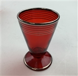 Circa 1920’s Set of Six Golf Ruby Red Sterling Silver Glass Cordials w/ Ruby Red Sterling Glass Cocktail Shaker 