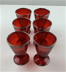 Circa 1920’s Set of Six Golf Ruby Red Sterling Silver Glass Cordials w/ Ruby Red Sterling Glass Cocktail Shaker 