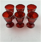 Circa 1920’s Set of Six Golf Ruby Red Sterling Silver Glass Cordials w/ Ruby Red Sterling Glass Cocktail Shaker 