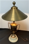 1956 Western Utah Amateur Golf Trophy Lamp with Brass Tone Metal Shade & Golf Ball Topper