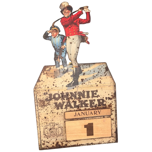 c.1900 Johnnie Walker Lithographed Tin Desktop Calendar Advertising Display