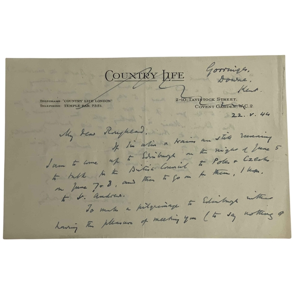 Bernard Darwin Letter Signed to William Roughead, May 22, 1944 JSA ALOA