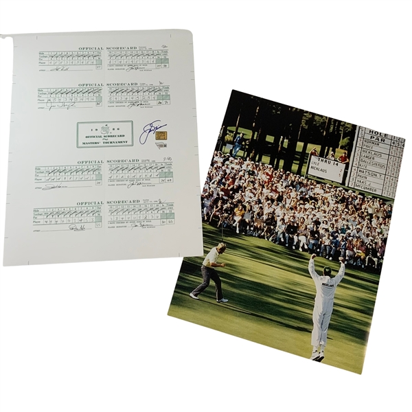 Jack Nicklaus Signed 1986 Masters Tournament Commemorative Scorecard Display JSA ALOA