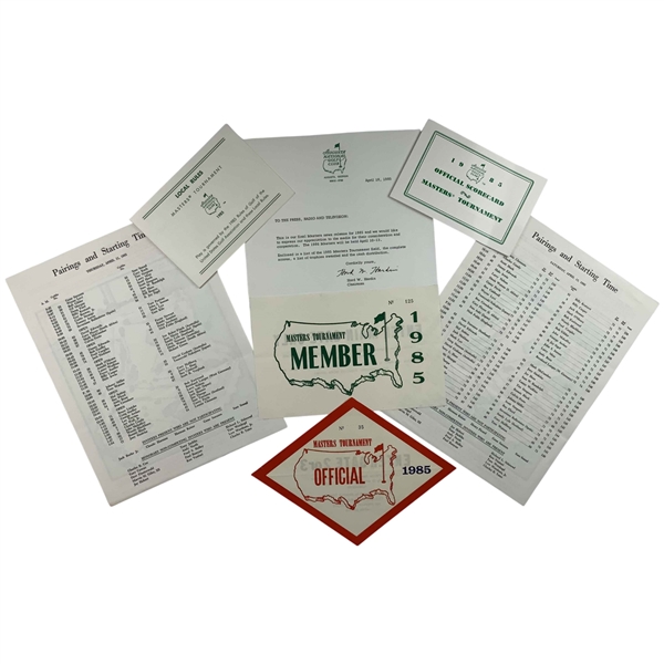 Collection of 1985 Masters Tournament Official Ephemera and Admittance Decals