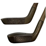 A Pair of Antique Brass Head Putter Golf Clubs with Hickory Shafts