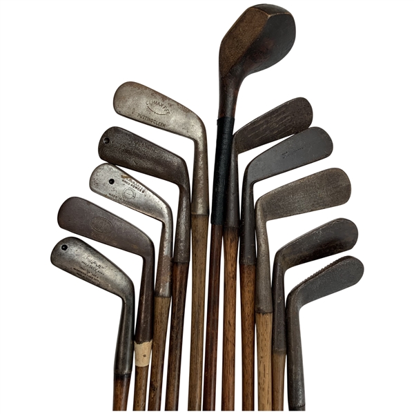 Eleven (11) Hickory Shafted Smooth Face Irons & Splice Neck Incl. A. Duncan & Anderson Anstruther