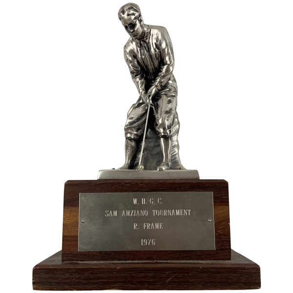 Silvered Metal Golf Trophy for the W. H. G. C. Sam Amziano Tournament 1976
