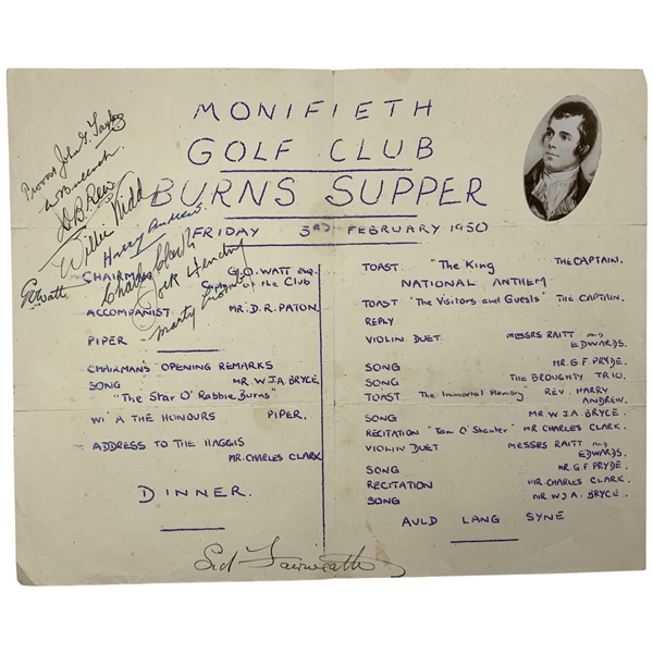 Interlachen CCs Willie Kidd & Others Signed 1950 Monifieth Golf Club Burns Supper Souvenir Program JSA ALOA