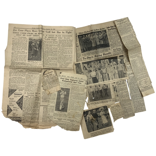 Collection of Vintage Newspaper Clippings and Ephemera Relating to Irish Golfer Fred Daly and Ulster Professional Golf, 1936-1949