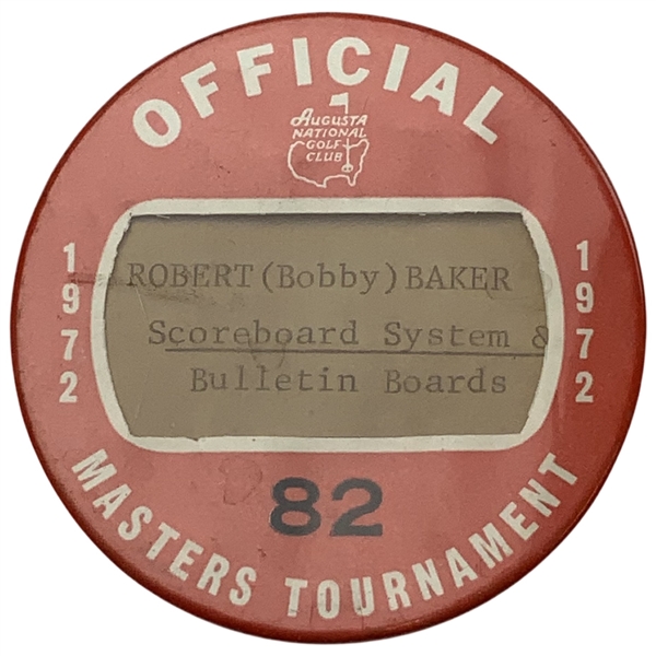 1972 Masters Tournament Official Badge - Nicklaus 4th Win