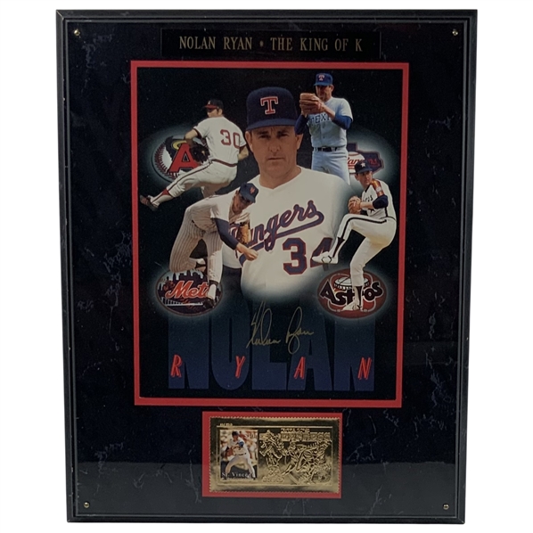 Nolan Ryan Signed The King of K Framed Baseball Memorabilia with 23K Gold Foil Stamp JSA ALOA