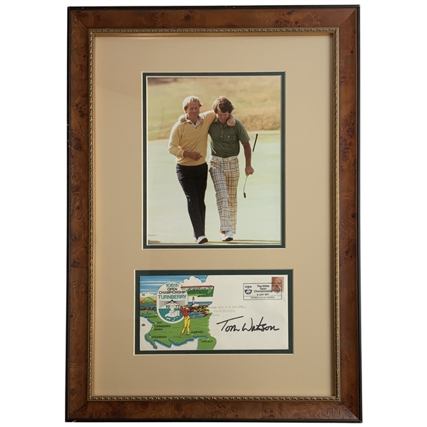 Tom Watson Signed 1977 Open Championship First Day Cover Framed Display JSA ALOA