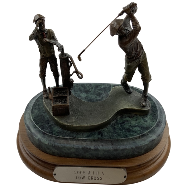 Michael Roche Fine Pewter Golf Sculpture The Final Drive on Marble & Wood Base