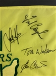 Tiger Woods Time-Period Signed 1997 Masters Center Embroidered Flag w/ Seve & 10 Champs - Framed JSA ALOA