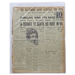 1934 Baltimore Sun Bobby Jones Jones Equals Par With 72 Newspaper Article/Photo - Masters