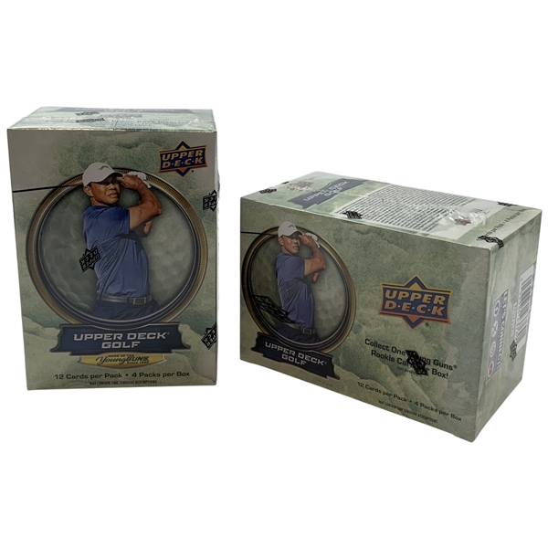 A Pair of Factory Sealed 2024 Upper Deck Golf Blaster Boxes Featuring Tiger Woods