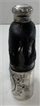 Vtg G & JW Hawksley Silver Plate & Leather on Glass Hip Flask w/ Golf Scene