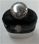 Vtg G & JW Hawksley Silver Plate & Leather on Glass Hip Flask w/ Golf Scene