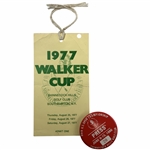 Two Shinnecock Hills Golf Club Memorabilia Items 1977 Walker Cup Ticket and 1986 U.S. Open Press Badge